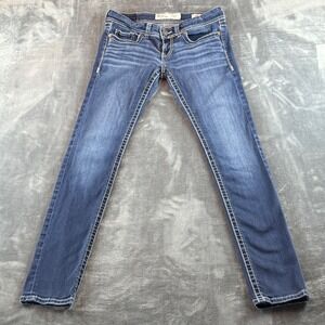 BKE Women's Jeans Stella Size 28 L Skinny Whiskered Low Rise Dark Wash
